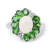 Bids.com 2.93 Carat Genuine Ethiopian Opal, Chrome Diopside & White Topaz .925 Sterling Silver Ring Rings