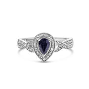 Bids.com .925 Sterling Silver 6x4mm Pear Sapphire Gemstone with Diamond Accent Fashion Halo Ring (H-I Color, SI1-SI2 Clarity) - Size 7 Rings