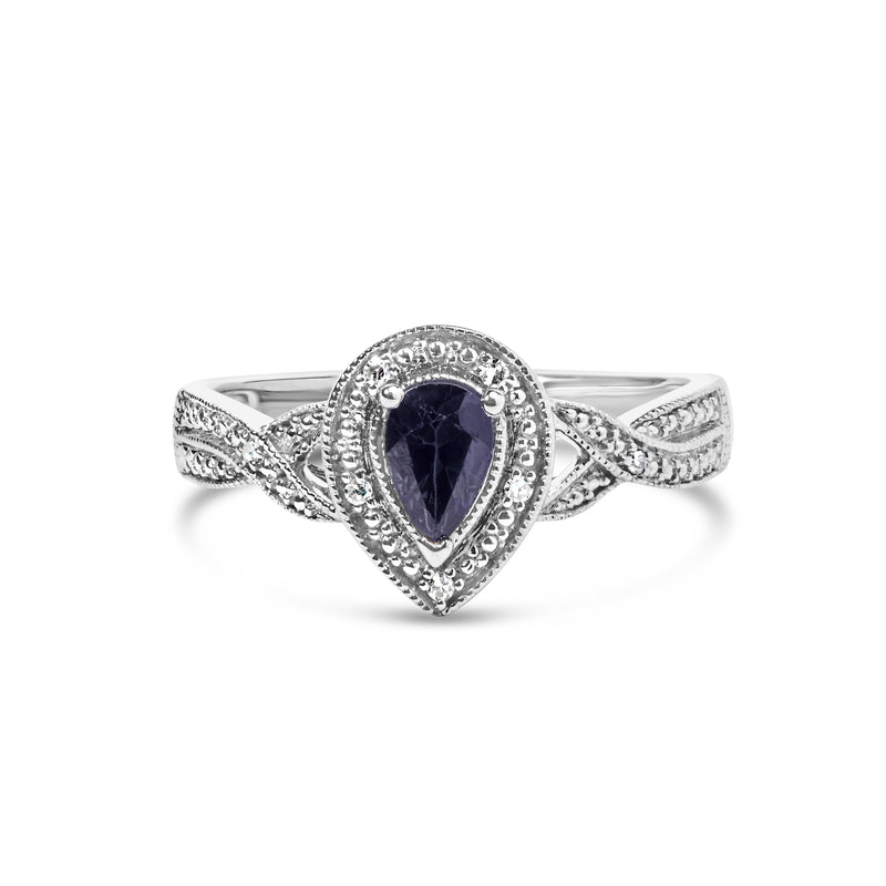 Bids.com .925 Sterling Silver 6x4mm Pear Sapphire Gemstone with Diamond Accent Fashion Halo Ring (H-I Color, SI1-SI2 Clarity) - Size 7 Rings