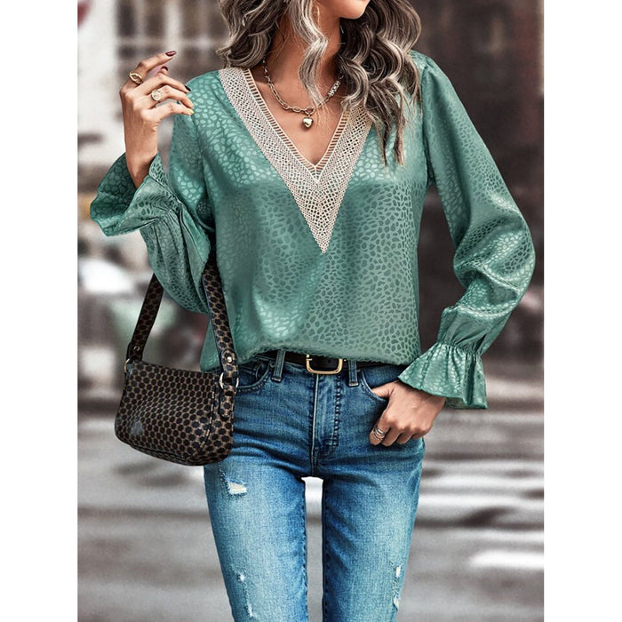 V-Neck Flounce Sleeve Blouse