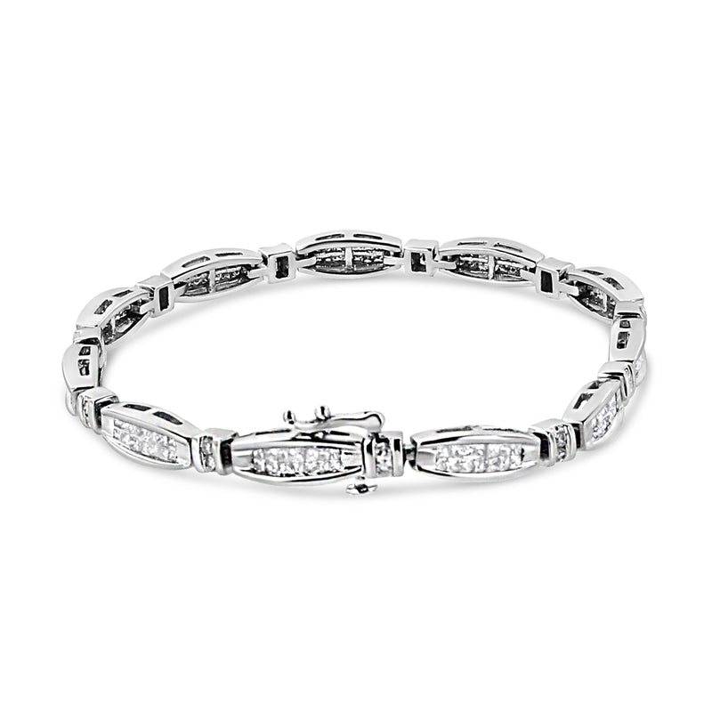 Bids.com 14K White Gold 2.0 Cttw Princess and Round Diamond Bar and Link Bracelet (I-J Color, I1-I2 Clarity) - 7.25" Inches Bracelets