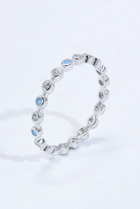 925 Sterling Silver Zircon and Natural Moonstone Ring