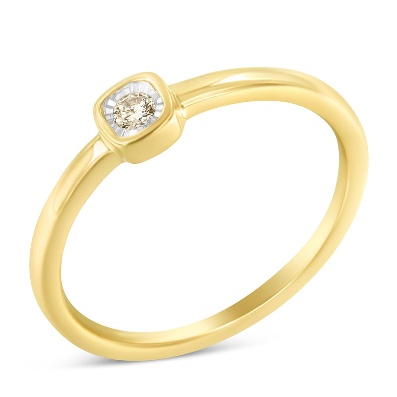 Bids.com 14K Yellow Gold Plated .925 Sterling Silver 1/20 Carat Diamond Square Cushion-Shaped Miracle Set Petite Fashion Promise Ring (J-K Color, I1-I2 Clarity) - Size 6 Rings