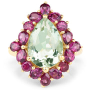 Bids.com 14K Yellow Gold Plated 7.21 Carat Genuine Green Amethyst and Rhodolite .925 Sterling Silver Ring Rings