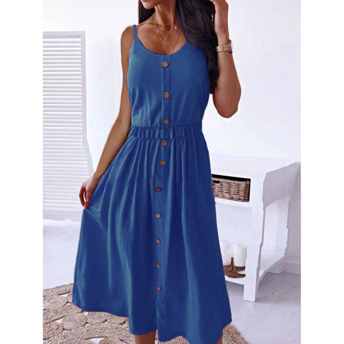 Decorative Button Spaghetti Strap Dress