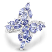 Bids.com 1.73 Carat Genuine Tanzanite and White Zircon .925 Sterling Silver Ring Rings
