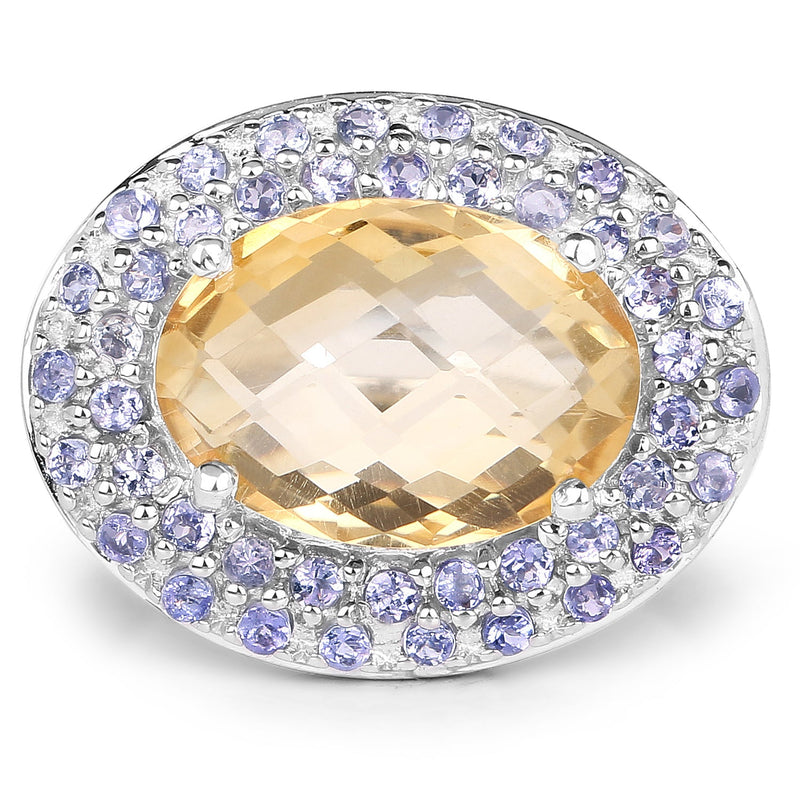 Bids.com 5.78 Carat Genuine Citrine and Tanzanite .925 Sterling Silver Ring Rings