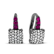 Bids.com Black Rhodium Plated 18K White Gold 7/8 Cttw Round Diamond and Graduated Red Ruby Drop Earrings (F-G Color, VS1-VS2 Clarity) Earrings