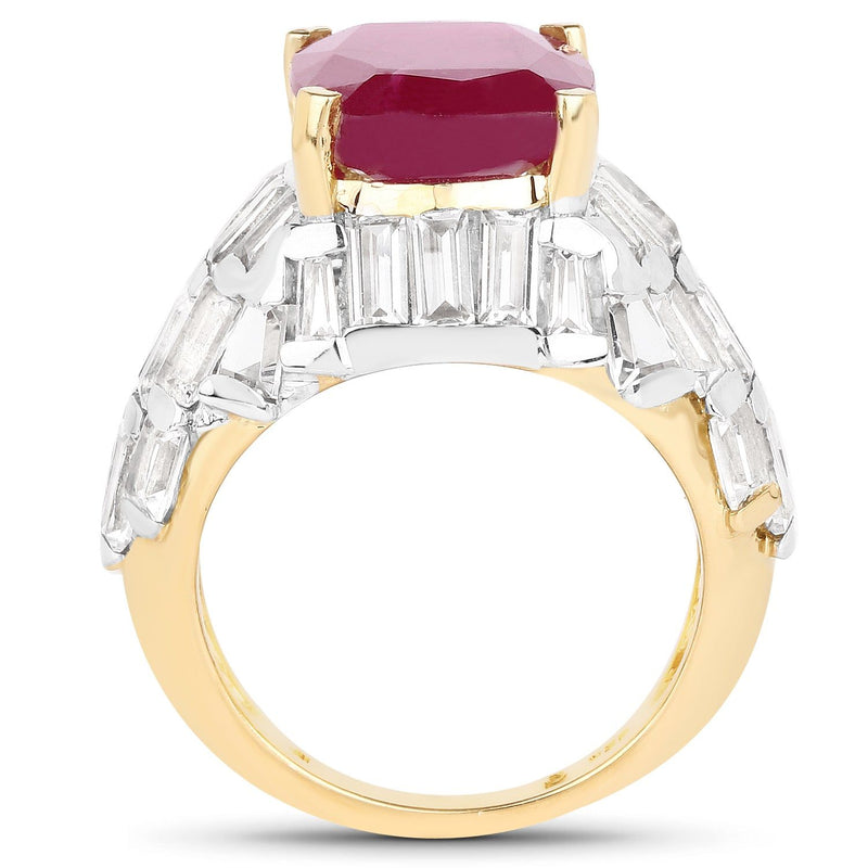 Bids.com 14K Yellow Gold Plated 10.76 Carat Glass Filled Ruby and White Topaz .925 Sterling Silver Ring Rings