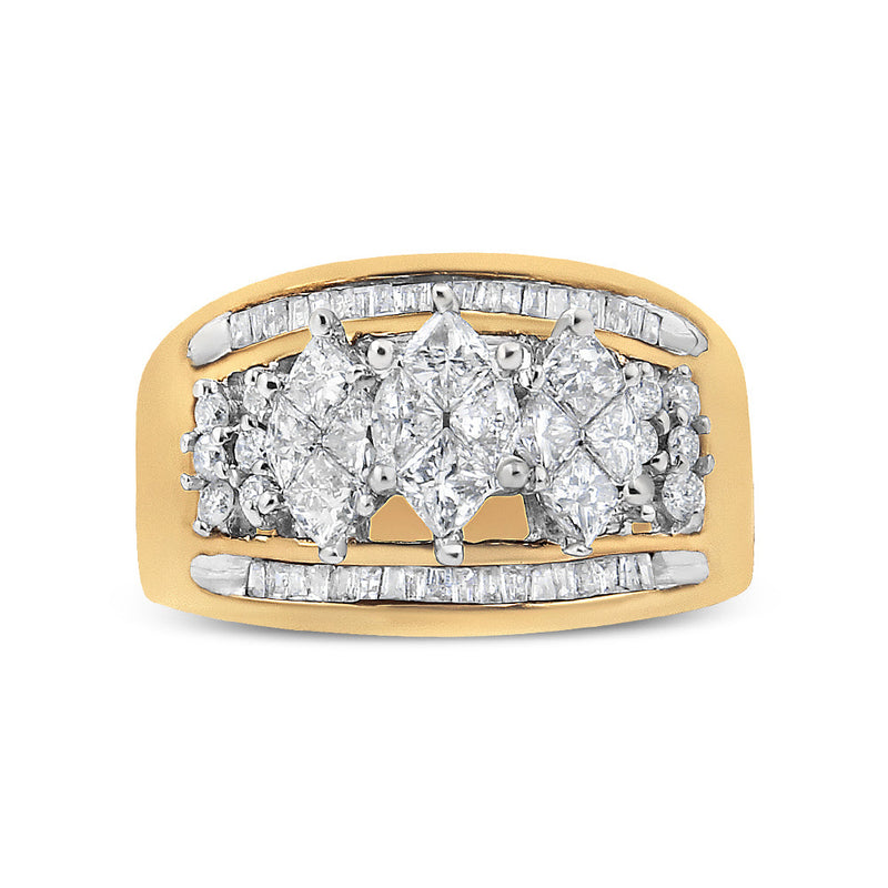 Bids.com 10K Yellow and White Gold 1 1/2 Cttw Pear Shaped 3 Stone Style Diamond Ring Band (H-I Color, SI1-SI2 Clarity) - Ring Size 7 Rings