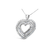Bids.com .925 Sterling Silver 1.0 Cttw Baguette and Round Diamond  Heart Pendant 18" Necklace (H-I Color, I3 Clarity) Necklaces
