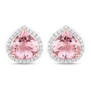 Bids.com 3.27 Carat Genuine Morganite and White Diamond 14K Rose Gold Earrings Earrings