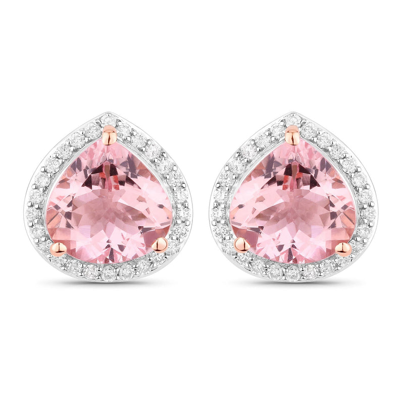 Bids.com 3.27 Carat Genuine Morganite and White Diamond 14K Rose Gold Earrings Earrings