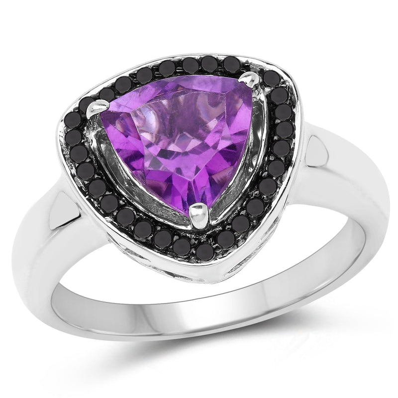 Bids.com 1.56 Carat Genuine Amethyst and Black Diamond .925 Sterling Silver Ring Rings