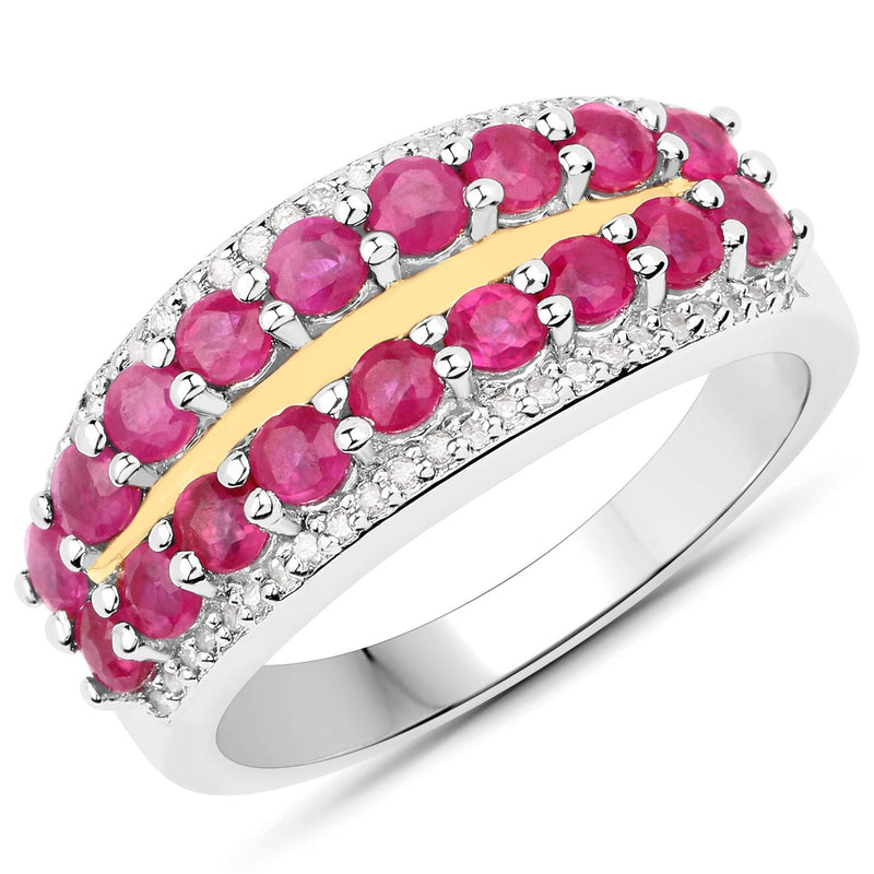 Bids.com 2.67 Carat Genuine Multi Stones .925 Sterling Silver with 14K Yellow Gold Ring Rings