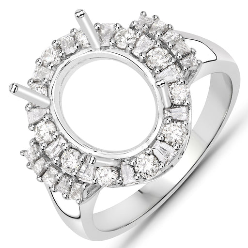 Bids.com 0.83 Carat Genuine White Diamond 14K White Gold Semi Mount Ring - holds 11x9mm Oval Gemstone Rings