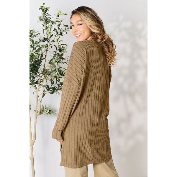 Basic Bae Ribbed Round Neck Long Sleeve Slit Top