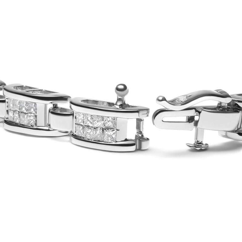 Bids.com 14K White Gold 3.0 Cttw Invisible Set Princess Cut Diamond Link and Buckle 7.25" Tennis Bracelet (I-J Color, I1-I2 Clarity) Bracelets