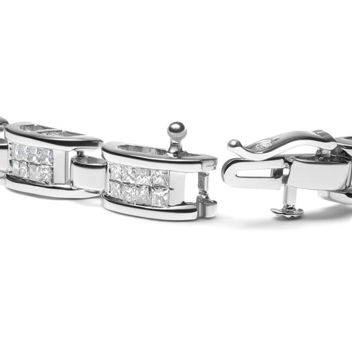 Bids.com 14K White Gold 3.0 Cttw Invisible Set Princess Cut Diamond Link and Buckle 7.25" Tennis Bracelet (I-J Color, I1-I2 Clarity) Bracelets