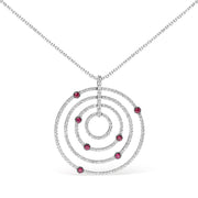 Bids.com 18K White Gold 2 1/6 Cttw Pave Set Diamonds and Red Ruby Openwork Circles 18" Pendant Necklace  (G-H Color, SI2-I1 Clarity) - Adjustable up to 16" - 18" Necklaces