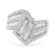 Bids.com 14K White Gold 1-1/2 Cttw Round and Baguette Diamond Bypass Cocktail Ring Band (H-I Color, SI1-SI2 Clarity) - Size 7 Rings
