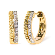 Bids.com 10K Yellow Gold 1/10 Cttw Diamond and Rope Twist Huggy Hoop Earrings (H-I Color, I1-I2 Clarity) Earrings