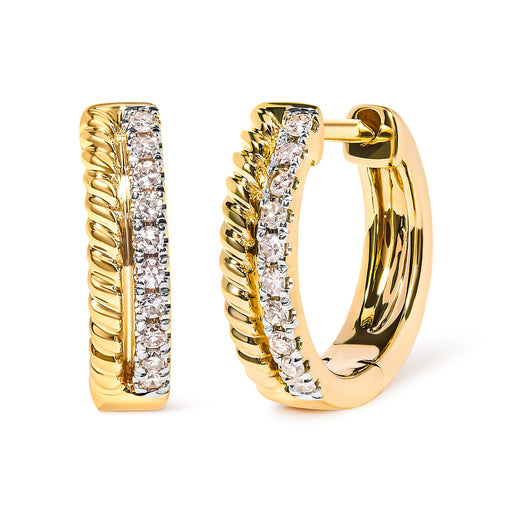 Bids.com 10K Yellow Gold 1/10 Cttw Diamond and Rope Twist Huggy Hoop Earrings (H-I Color, I1-I2 Clarity) Earrings