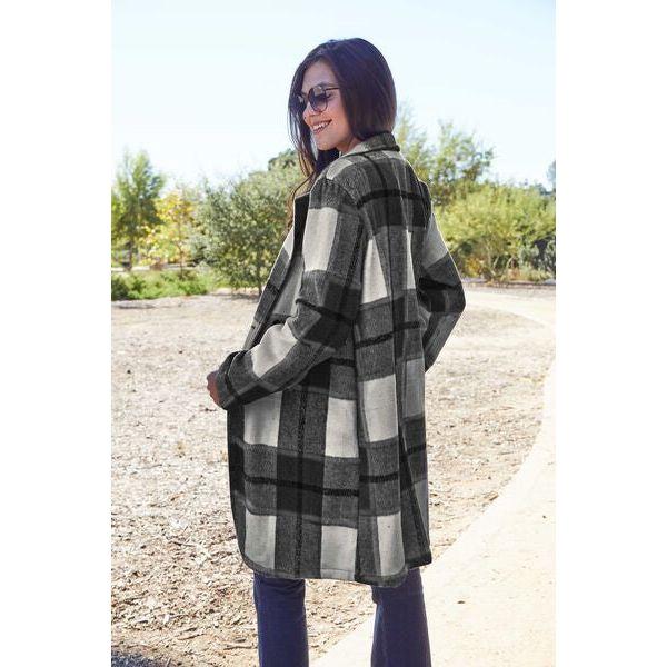 Plaid Button Up Lapel Collar Coat