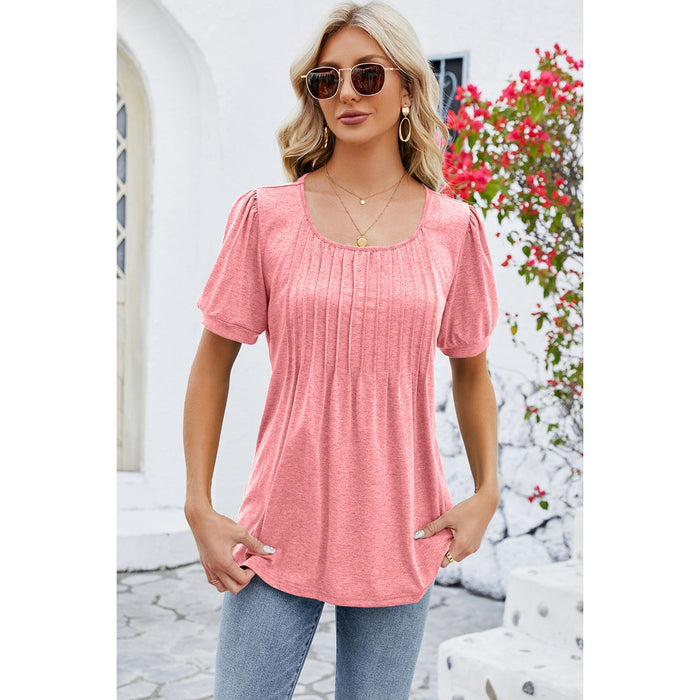 Ruched Scoop Neck Short Sleeve Blouse