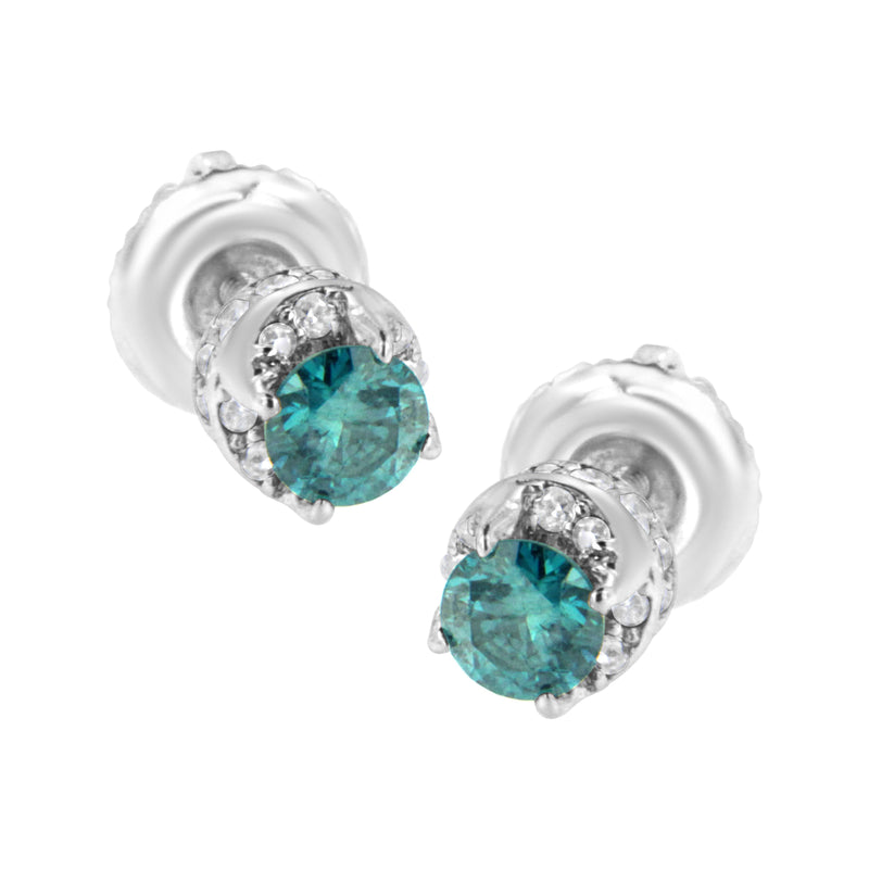 Bids.com 14K White Gold 1/2 cttw White and Treated Blue Round Diamond Earrings (I-J I2-I3) Earrings