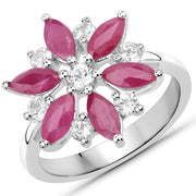 Bids.com 1.81 Carat Genuine Ruby and White Topaz .925 Sterling Silver Ring Rings