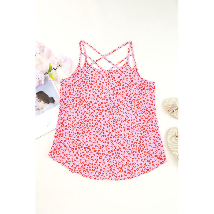 Cutout Leopard Round Neck Tank