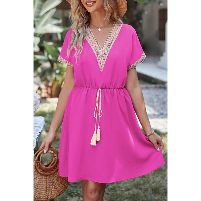 Tassel V-Neck Short Sleeve Dress