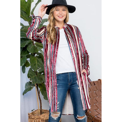 STRIPE VELVET LONG CARDIGAN