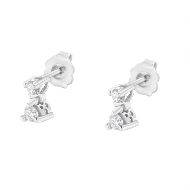 Bids.com 14K White Gold 1/4 Cttw Double Diamond Drop and Dangle Stud Earrings (H-I Color, SI1-SI2 Clarity) Earrings