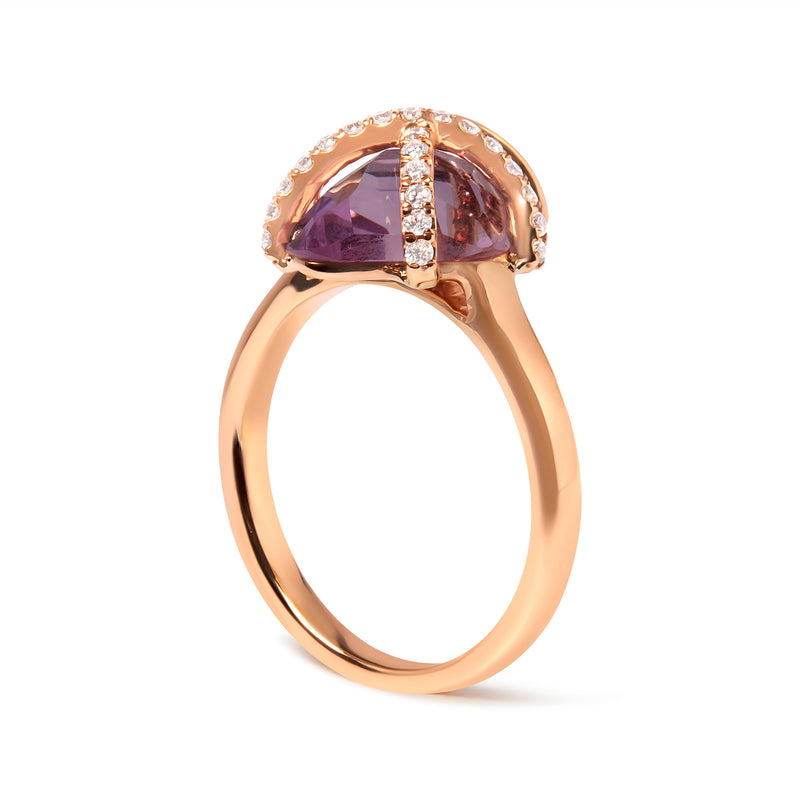 Bids.com 14K Rose Gold 1/5 Cttw Diamond Wrapped 15x15 MM Purple Amethyst Cocktail Ring (G-H Color, SI1-SI2 Clarity) Rings