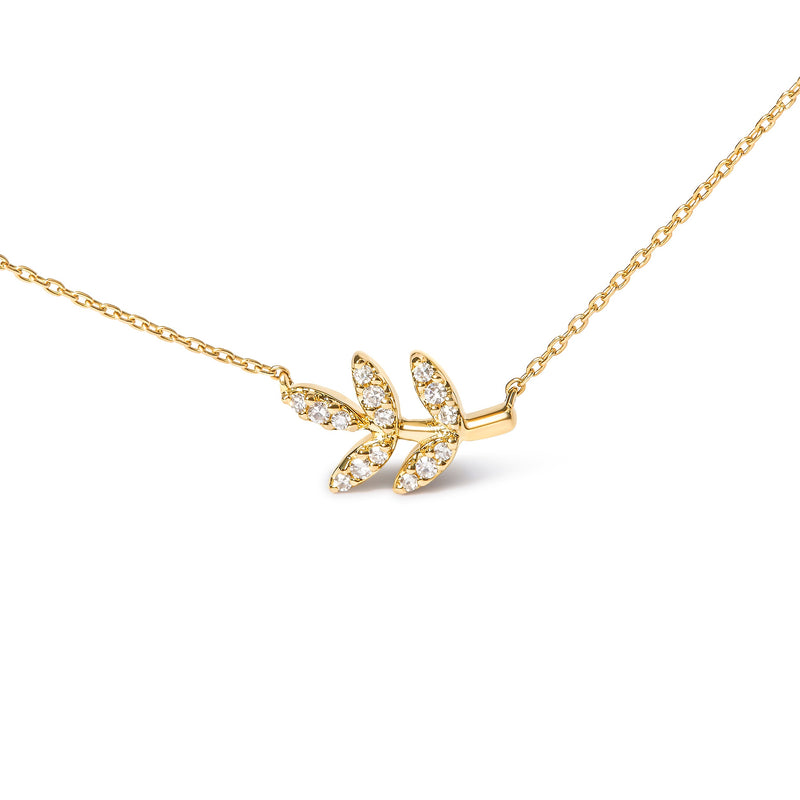 Bids.com 10K Yellow Gold 1/10 Cttw Diamond Leaf and Branch 18" Pendant Necklace (H-I Color, I1-I2 Clarity) Necklaces
