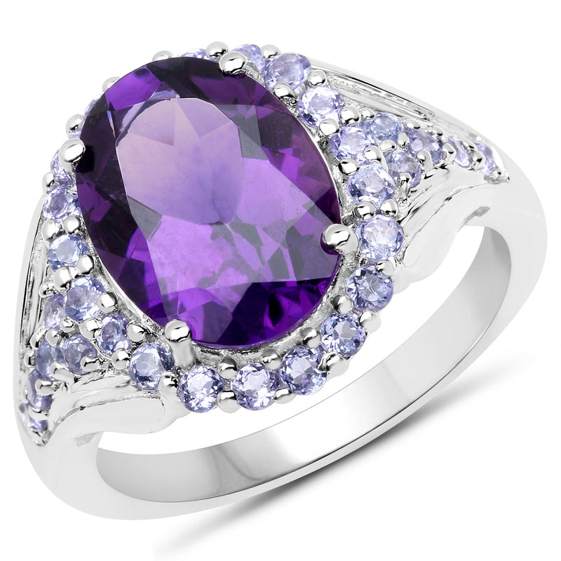 Bids.com 5.90 Carat Genuine Amethyst and Tanzanite .925 Sterling Silver Ring Rings