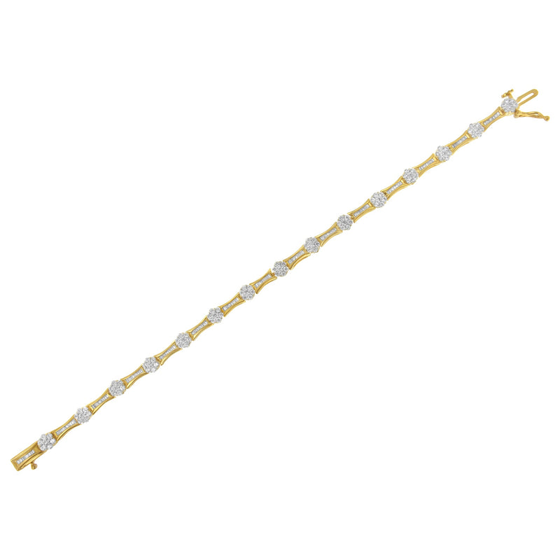 Bids.com 10K Yellow and White Gold 2.00 cttw Round and Baguette-Cut Diamond Link Bracelet (I-J Color, I2-I3 Clarity) - Size 7.25" Bracelets