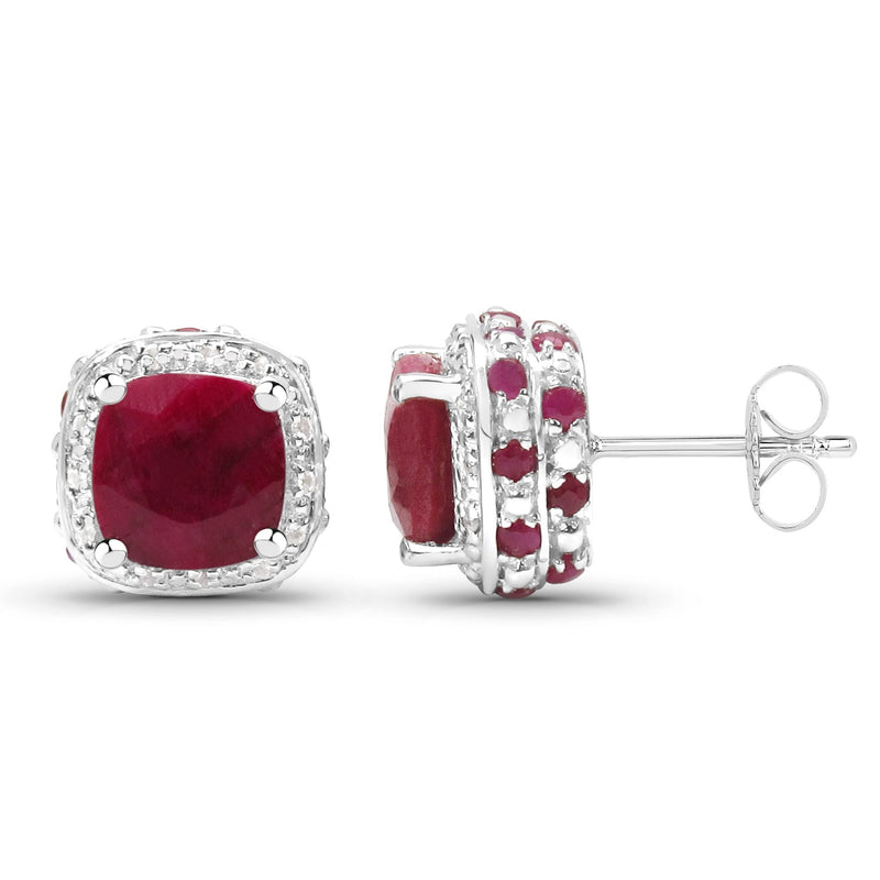Bids.com 6.12 Carat Dyed Ruby, Ruby and White Topaz .925 Sterling Silver Earrings Earrings