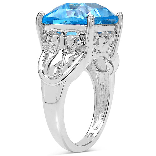 Bids.com 10.30 Carat Genuine Swiss Blue Topaz .925 Sterling Silver Ring Rings