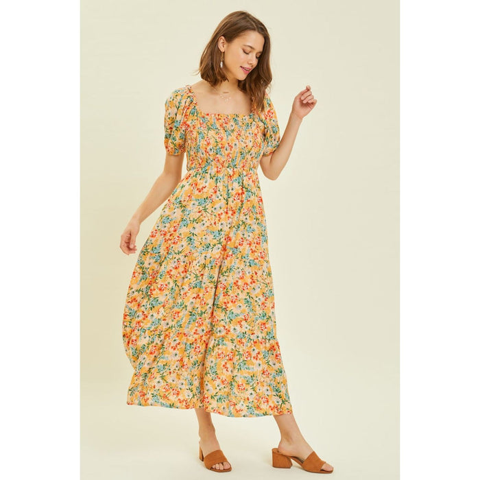 HEYSON Floral Smocked Tiered Midi Dress