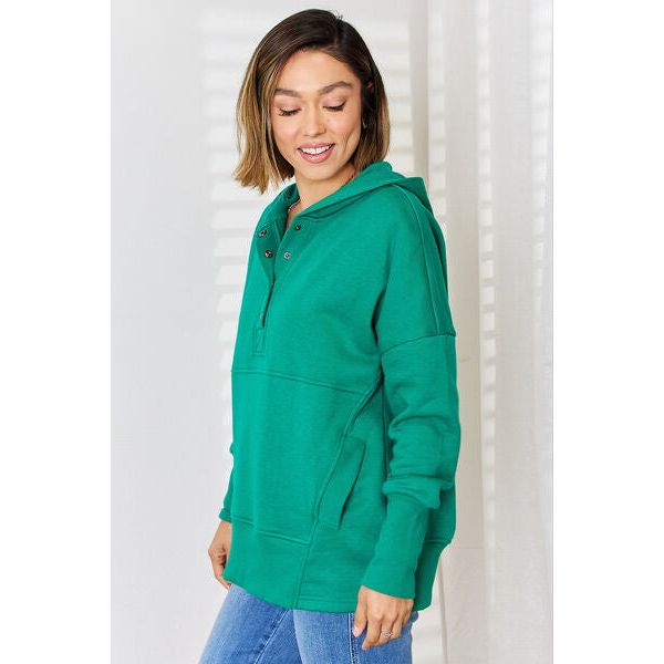 Zenana Half Snap Long Sleeve Hoodie