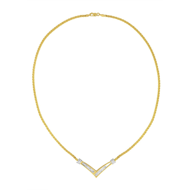 Bids.com 10K Yellow and White Gold 1/2 Cttw Princess Cut Diamond Channel-Set â€œVâ€ Shape 18" Franco Chain Necklace (H-I Color, SI2-I1 Clarity) Necklaces