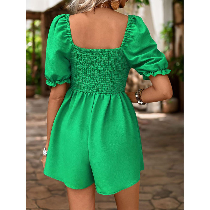 Smocked Square Neck Short Sleeve Romper