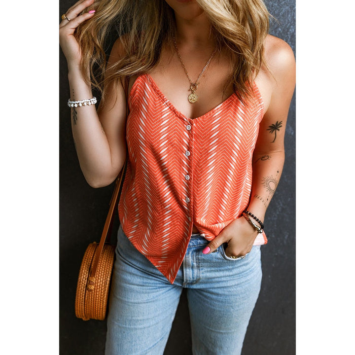 Printed Button Up V-Neck Cami