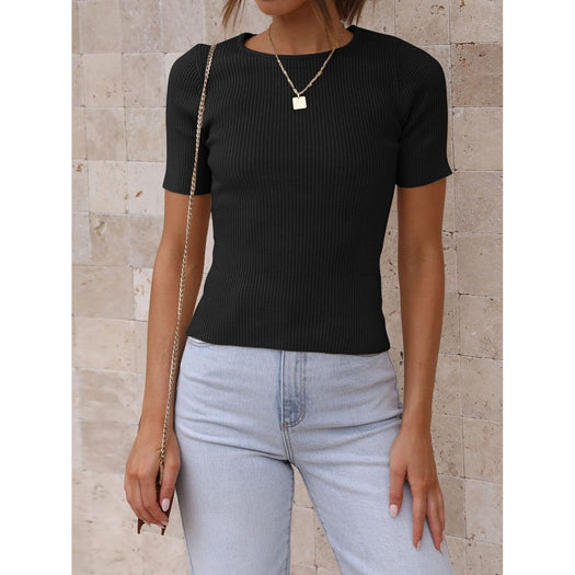 Round Neck Short Sleeve Knit Top