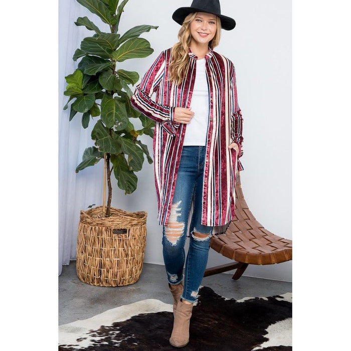 STRIPE VELVET LONG CARDIGAN