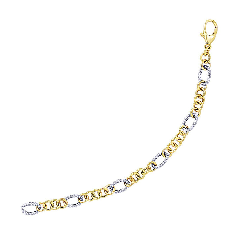 Bids.com 14k Two-Tone Gold Rope Motif Oval and Round Link Chain Bracelet Bracelets