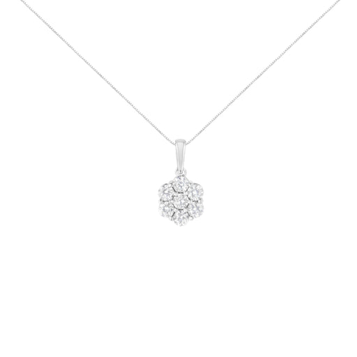Bids.com 14K White Gold 2.00 Cttw Brilliant Round-Cut Diamond 7 Stone Flower Cluster 18" Pendant Necklace (H-I Color, SI2-I1 Clarity) Necklaces